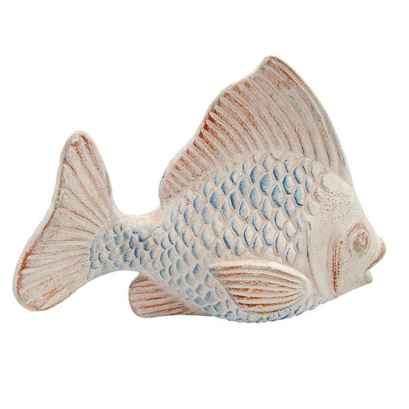 Vintage Set 6 Fish Sculptures Cast Plaster Ceramic Pottery Hand Painted Nautical - Picture 2 of 9